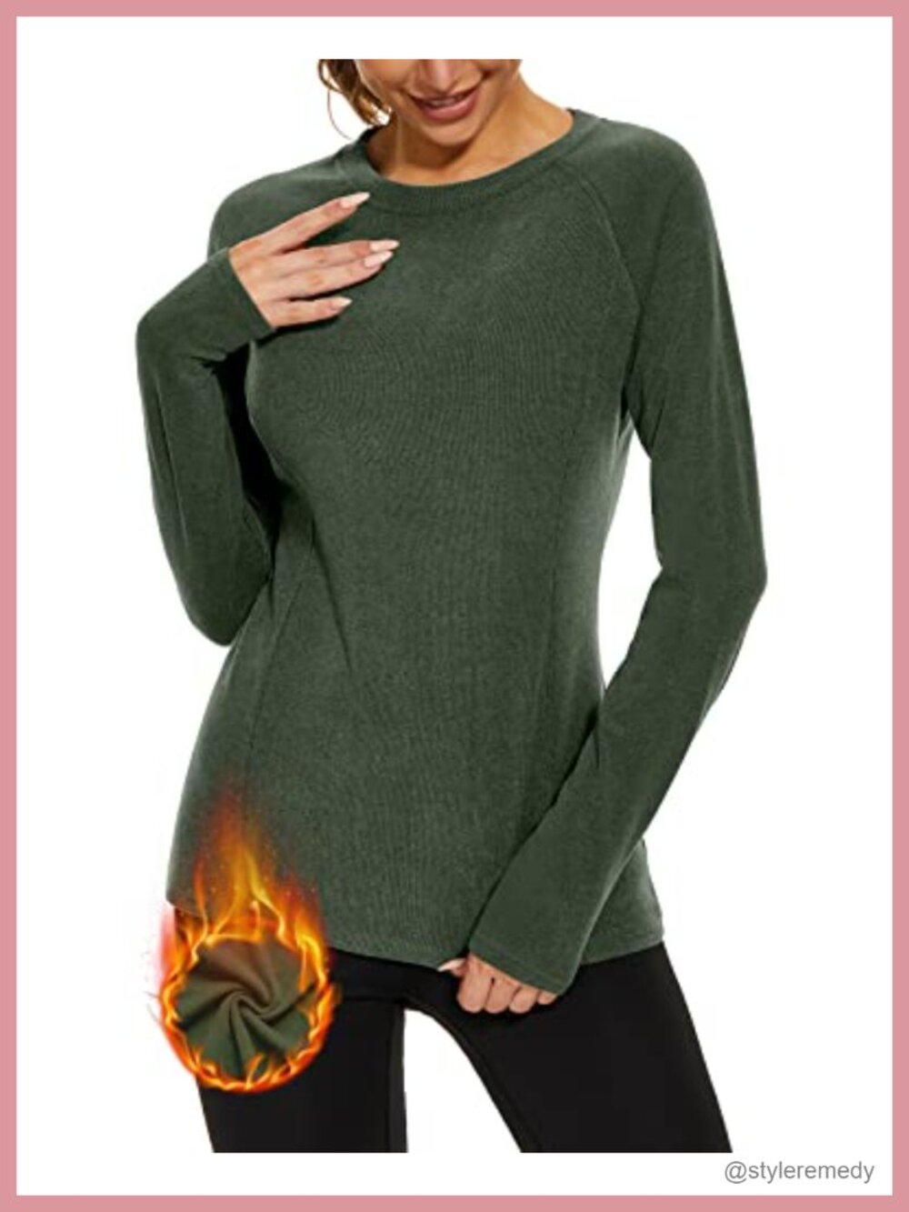 WOWENY Women's Thermal Base Layer Fleece Long Sleeve Crew Neck Winter Top